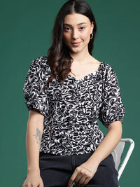 DressBerry Print Sweetheart Neck Ruched Top