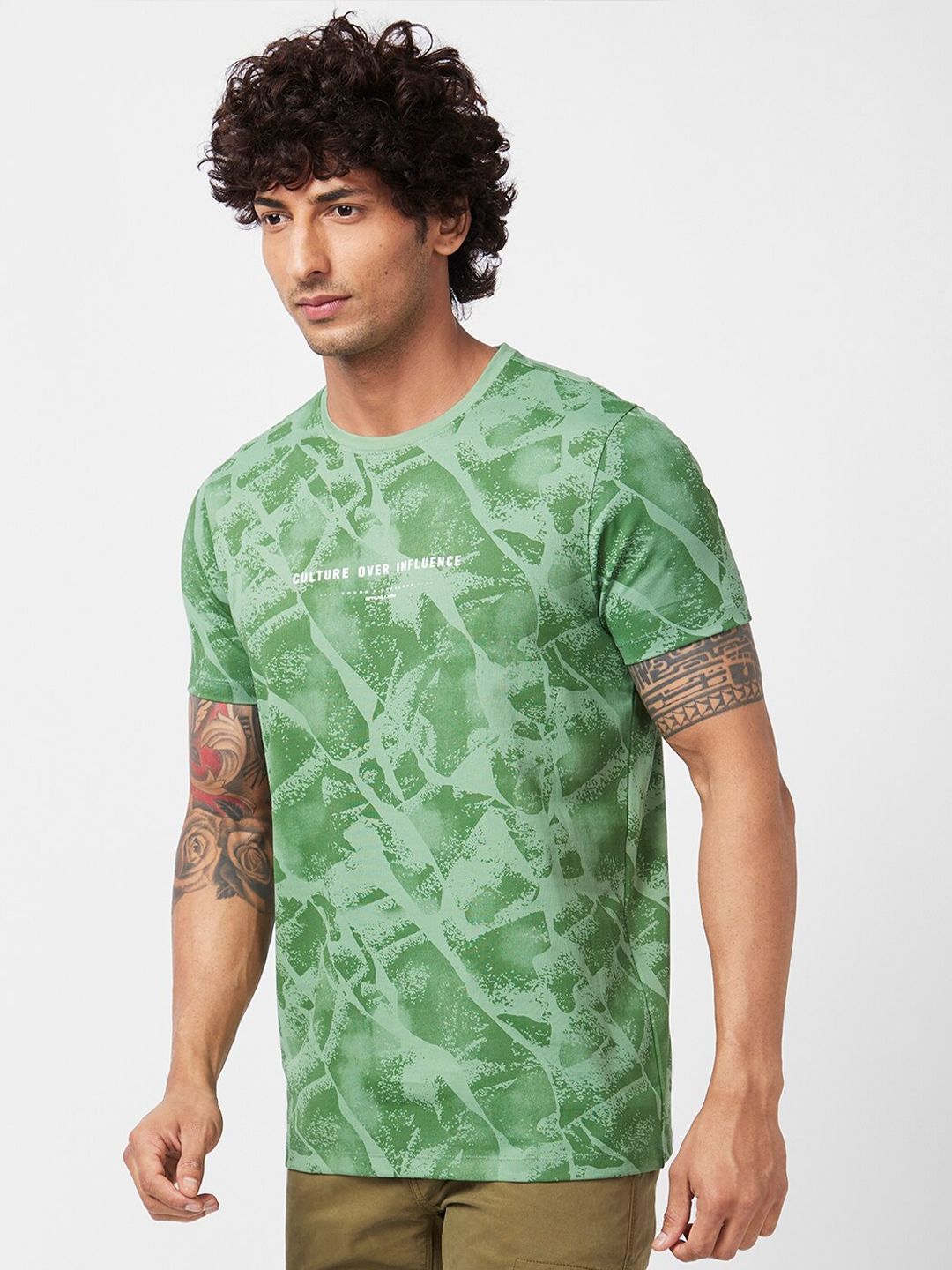 SPYKAR Abstract Printed Cotton T-Shirt