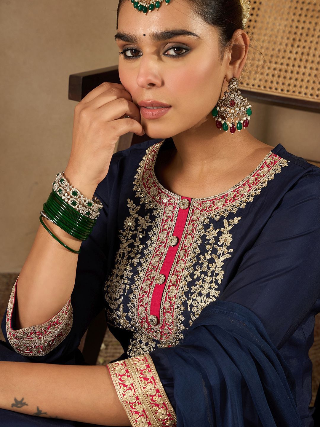 Indo Era Women Ethnic Motifs Yoke Design Regular Kurta with Trousers & Dupatta