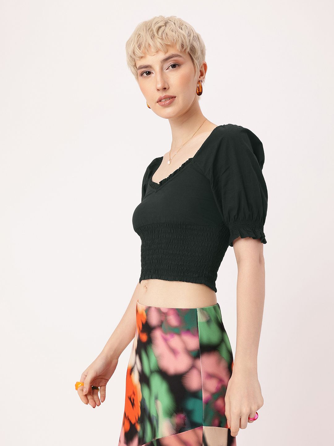DressBerry Vintage Vibes Shirred Chic Crop Top