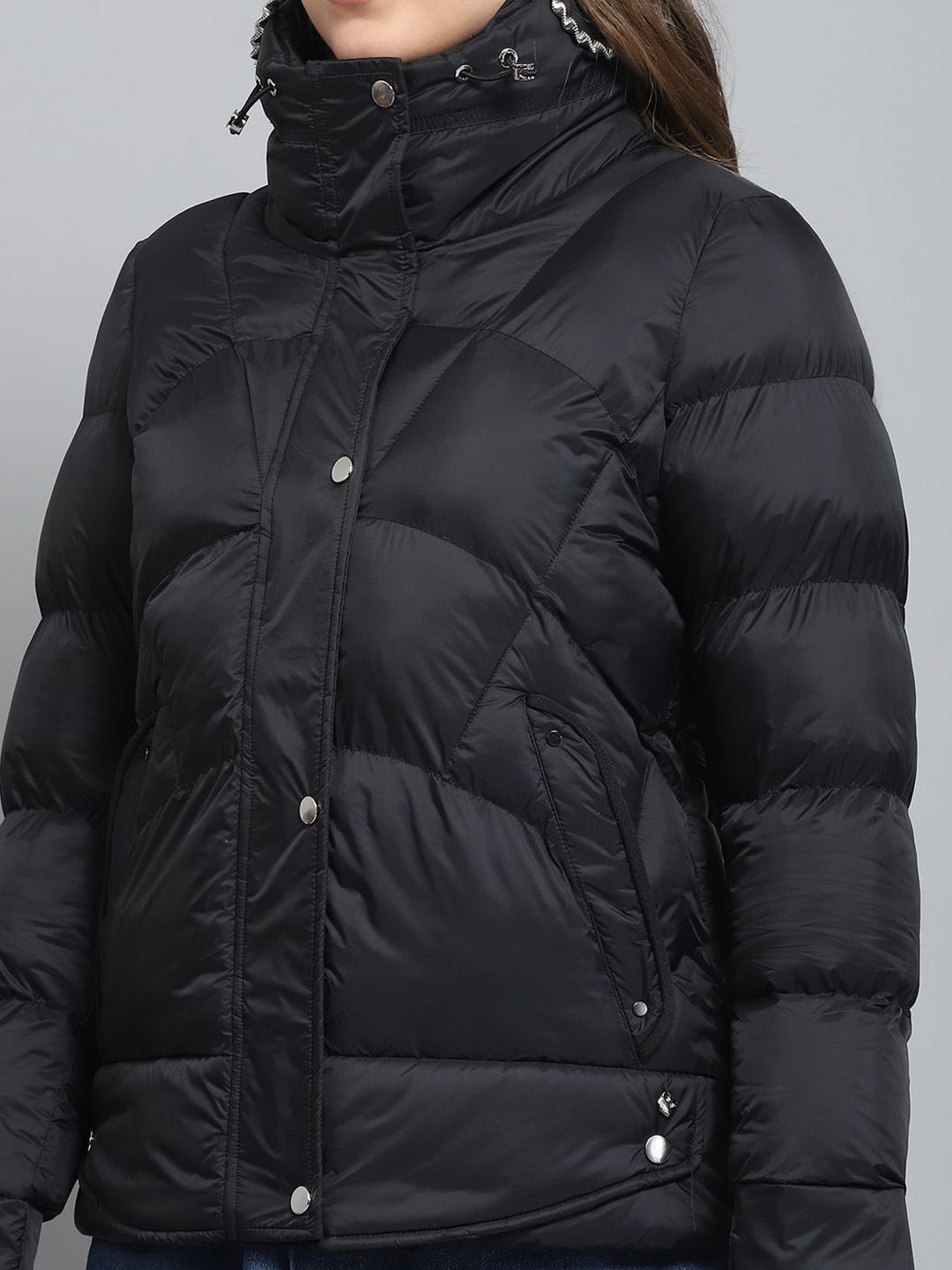 Monte Carlo Women Mock Collar Solid Casual Lightweight Puffer Jacket