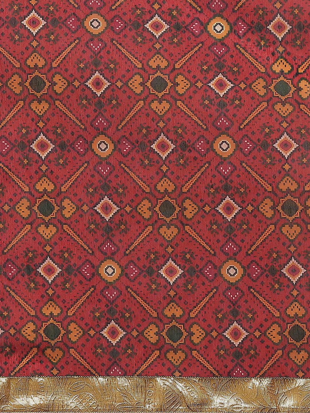 Shae by SASSAFRAS Maroon & Green Ethnic Motifs Patola Saree