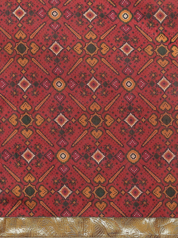 Shae by SASSAFRAS Maroon & Green Ethnic Motifs Patola Saree