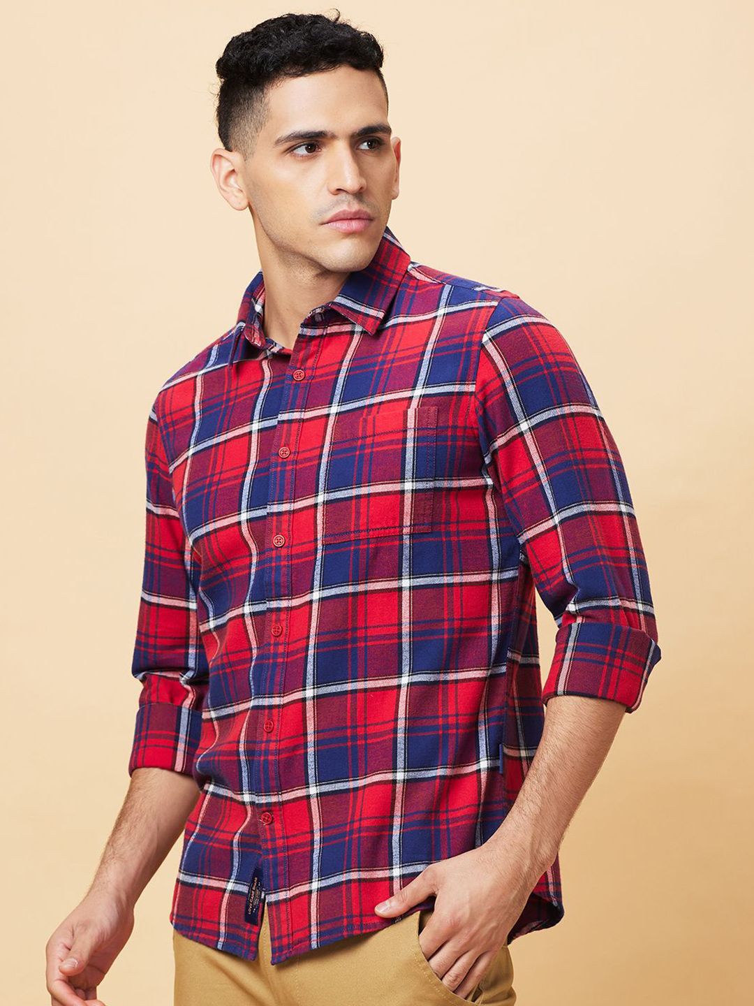 Being Human Men Pure Cotton Slim Fit Tartan Checks Opaque Checked Casual Shirt