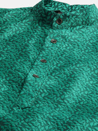 SOJANYA Men Green & Red Ethnic Motifs Woven Design Kurta with Churidar & Nehru Jacket