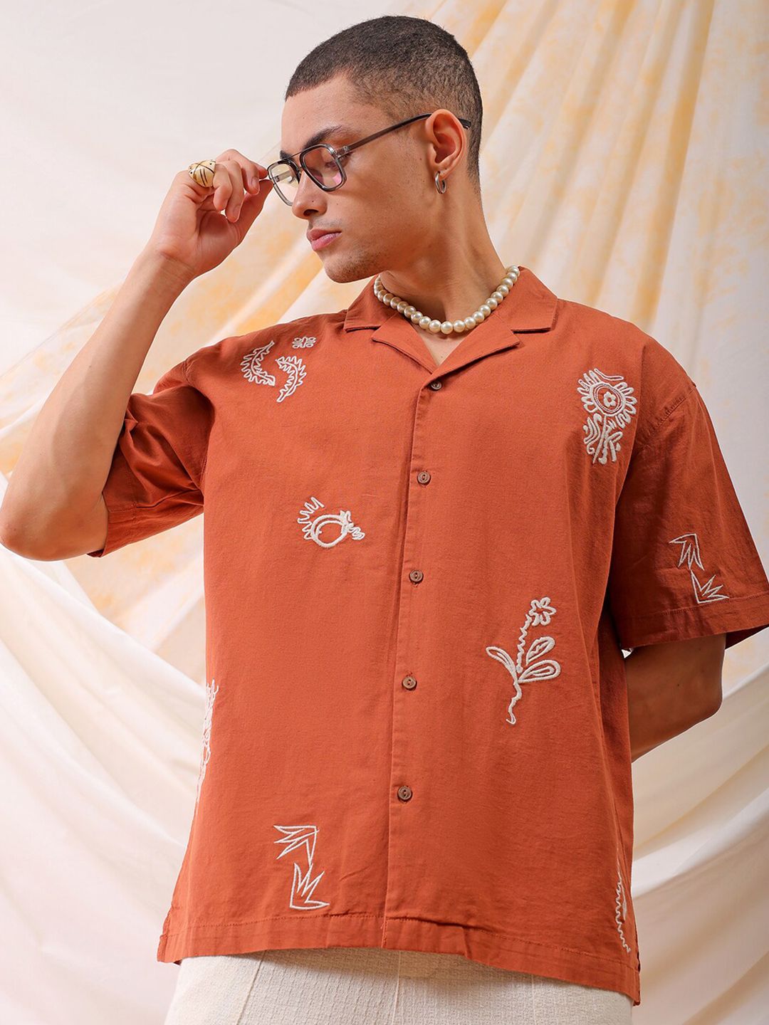 The Indian Garage Co Men Relaxed Fit Embroidery Resortwear Shirt