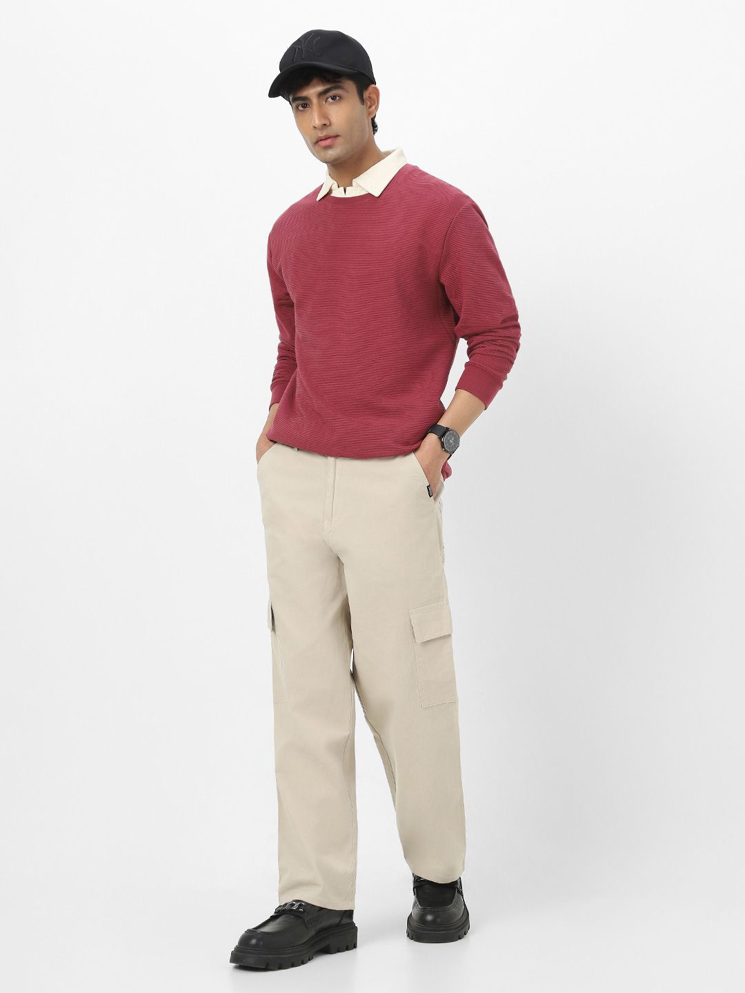 Urbano Fashion Men Loose Baggy Fit Solid Cargo Cotton Pant with 6 Pockets Non-Stretchable