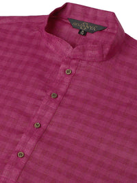 SOJANYA Men Magenta Dobby Checked Straight Kurta