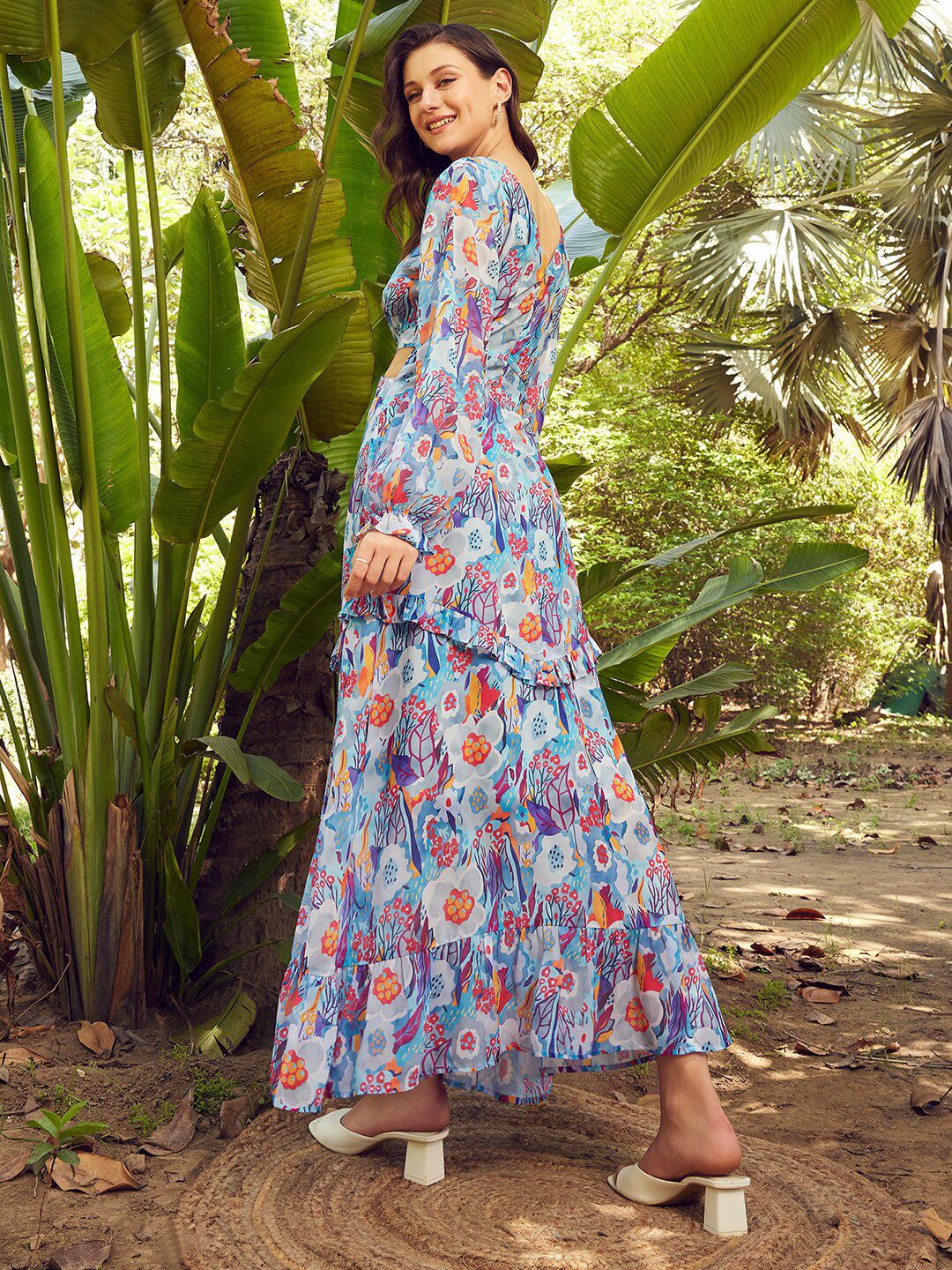 STREET 9 Blue & Orange Floral Printed Maxi Dress
