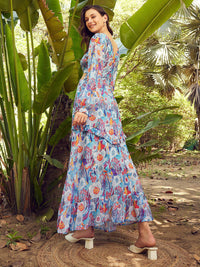 STREET 9 Blue & Orange Floral Printed Maxi Dress