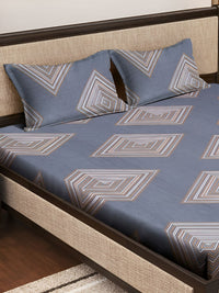 KLOTTHE Printed 300 TC Double Fitted Bedsheet with 2 Pillow Cover In Book Fold Packing