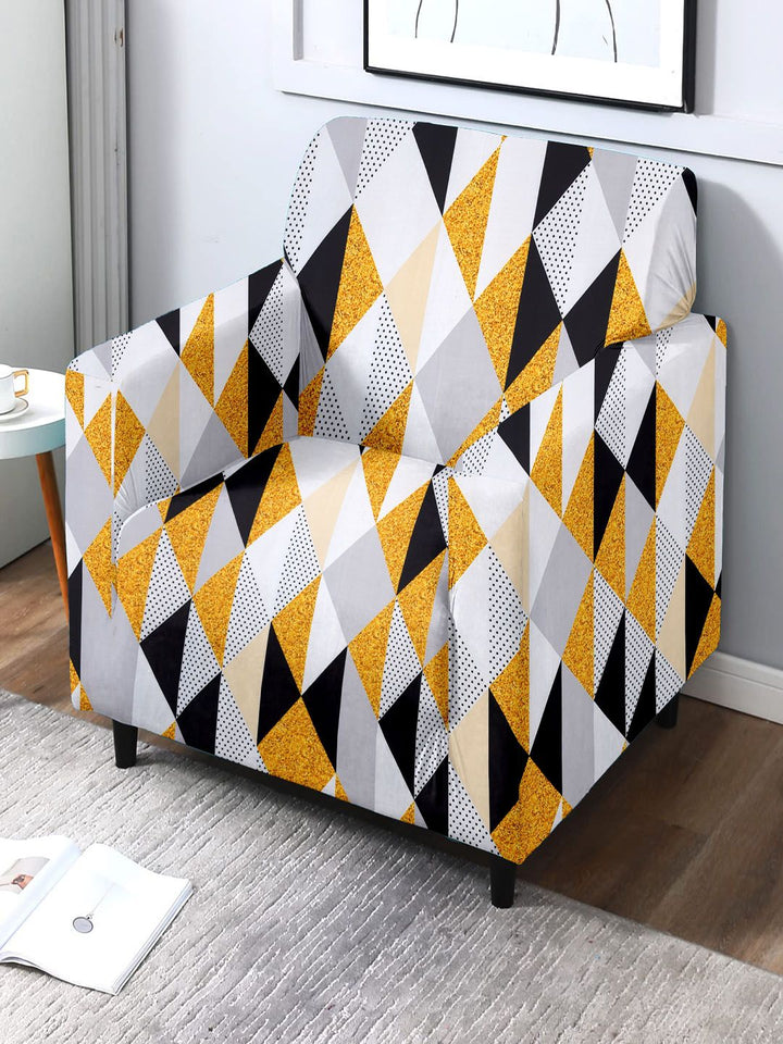 Cortina White & Yellow Geometric Printed 1 Seater Sofa Cover