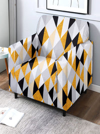 Cortina White & Yellow Geometric Printed 1 Seater Sofa Cover