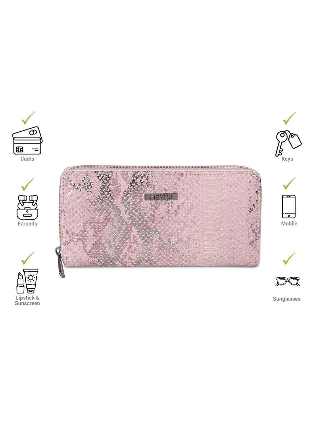 Metro Women Geometric Textured Zip Around Wallet