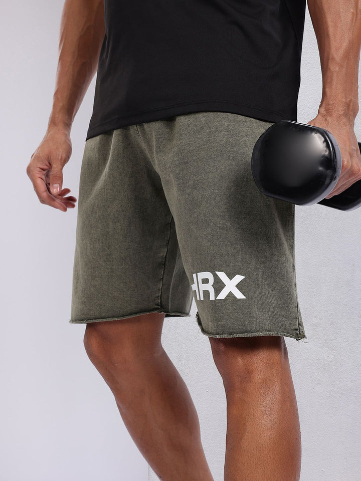 HRX by Hrithik Roshan Men Brand Logo Print Pure Cotton Washed Effect Training Shorts