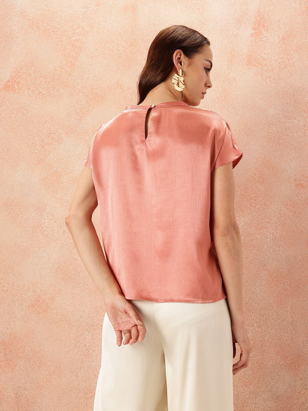 all about you  Crinkled Effect Extended Sleeves Satin Top