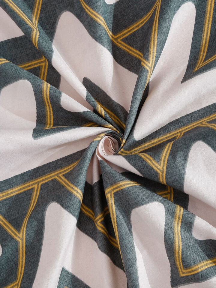 KLOTTHE White Geometric Polycotton 300 TC Dilengkapi Cadar King Halus dengan 2 Sarung Bantal-250 x 225 cm