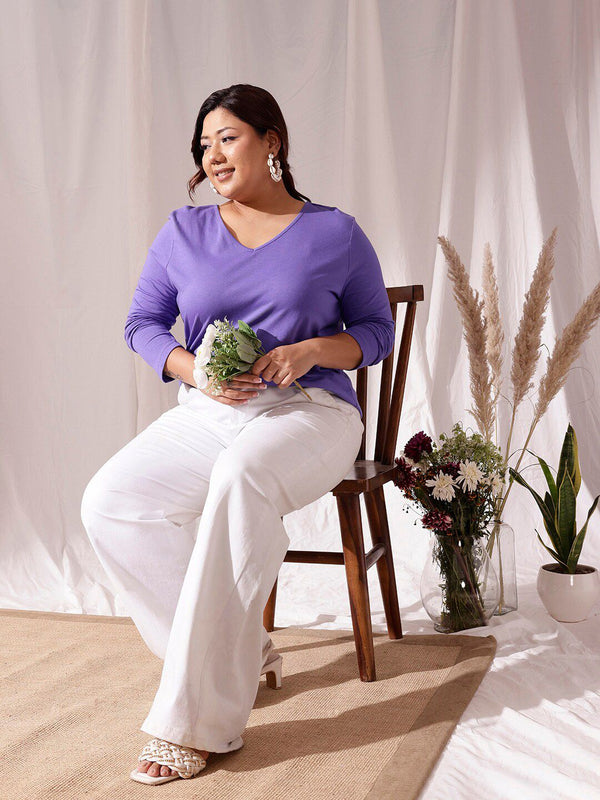 Curvy Street Plus Saiz V-Neck Cotton T-shirt
