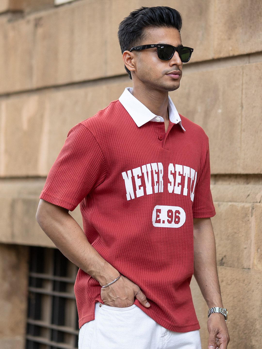 Powerlook Men Typography Printed Polo Collar T-shirt