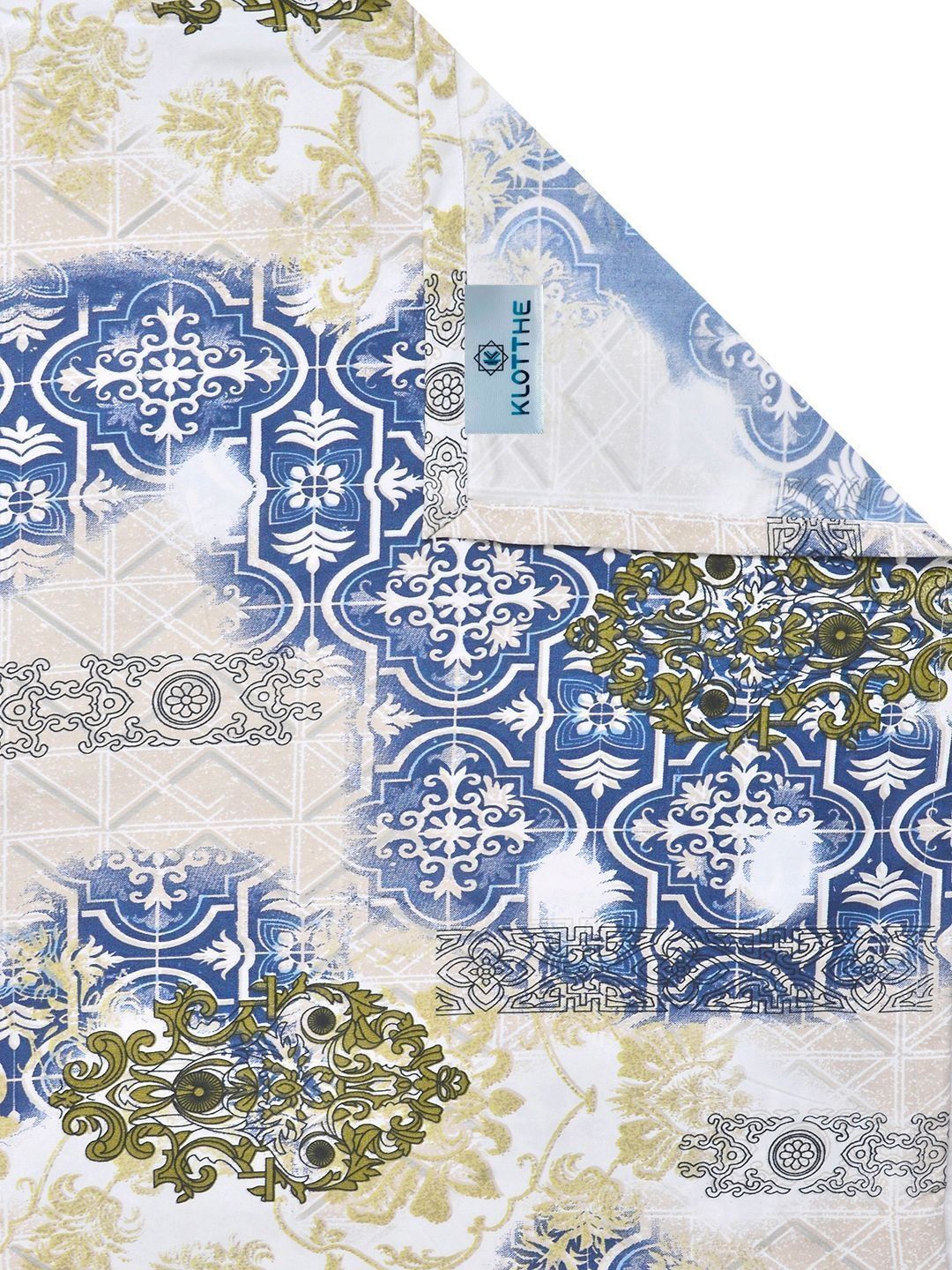 KLOTTHE Blue Ethnic Motifs  300 TC Super King Fine Bedsheets