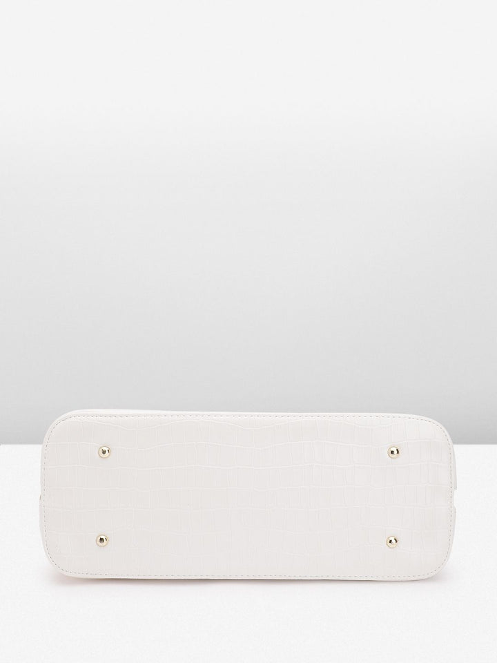 Lino Perros White Croc Textured Structured Shoulder Bag