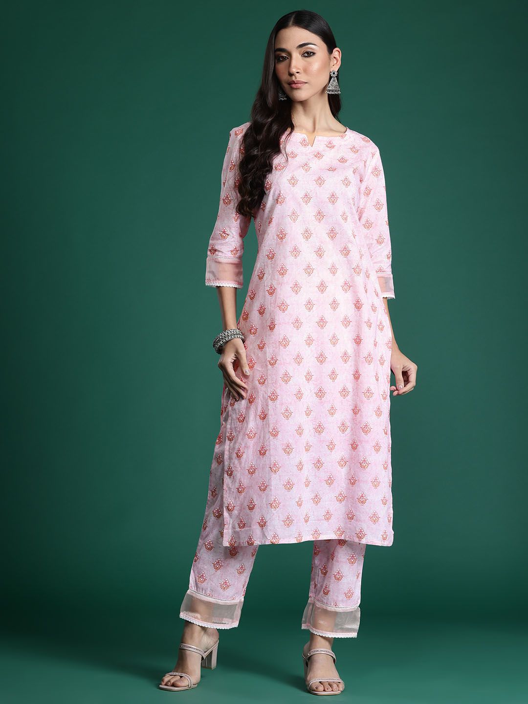Indo Era Floral Printed Pure Cotton Kurta with Trousers