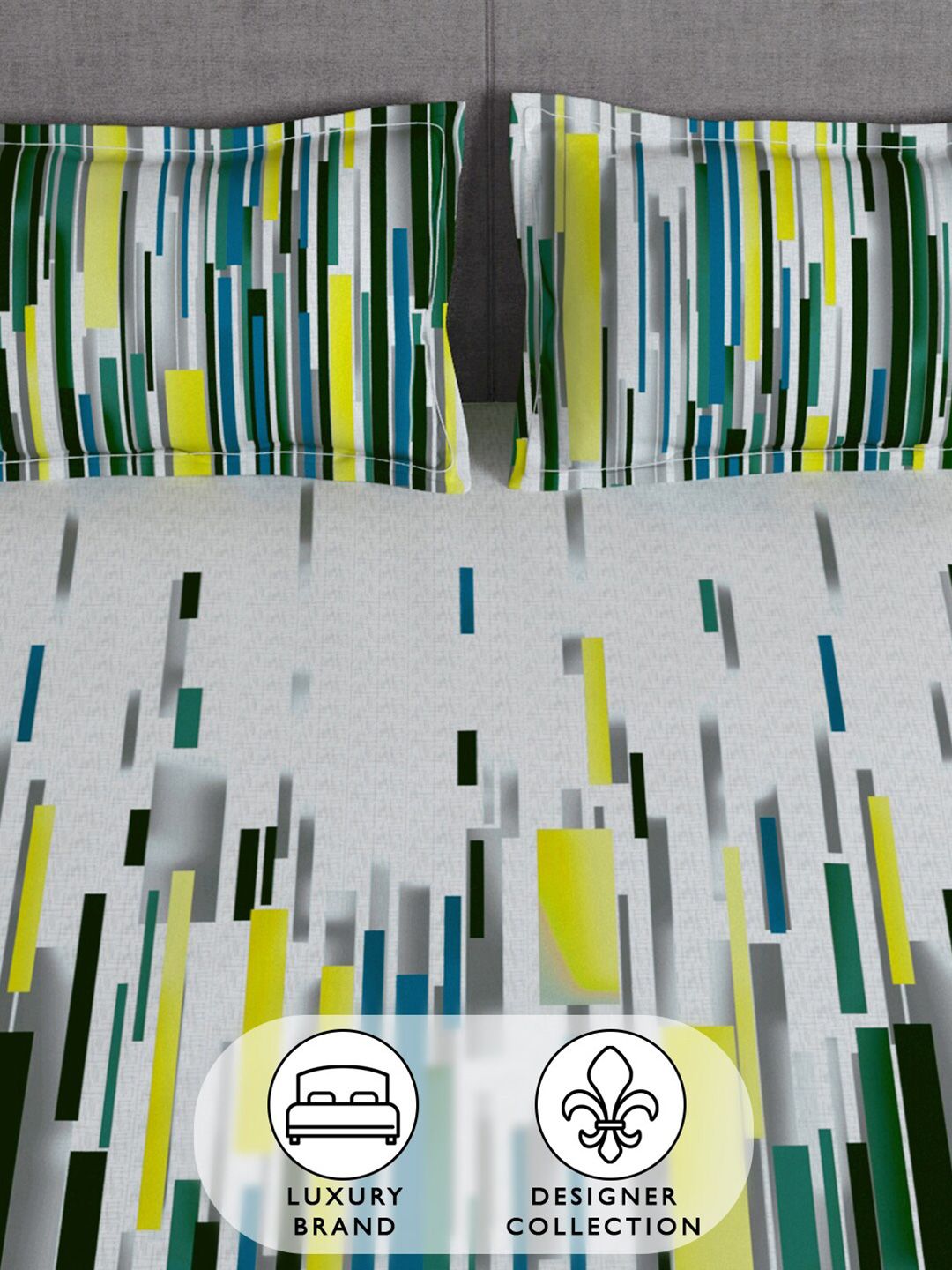 Story@home Grey & Green 180 TC Queen Bedsheet with 2 Pillow Covers
