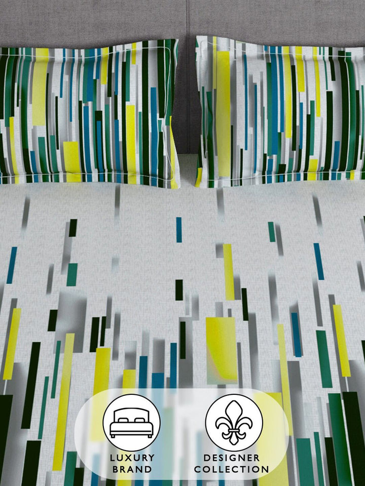 Story@home Grey & Green 180 TC Queen Bedsheet with 2 Pillow Covers