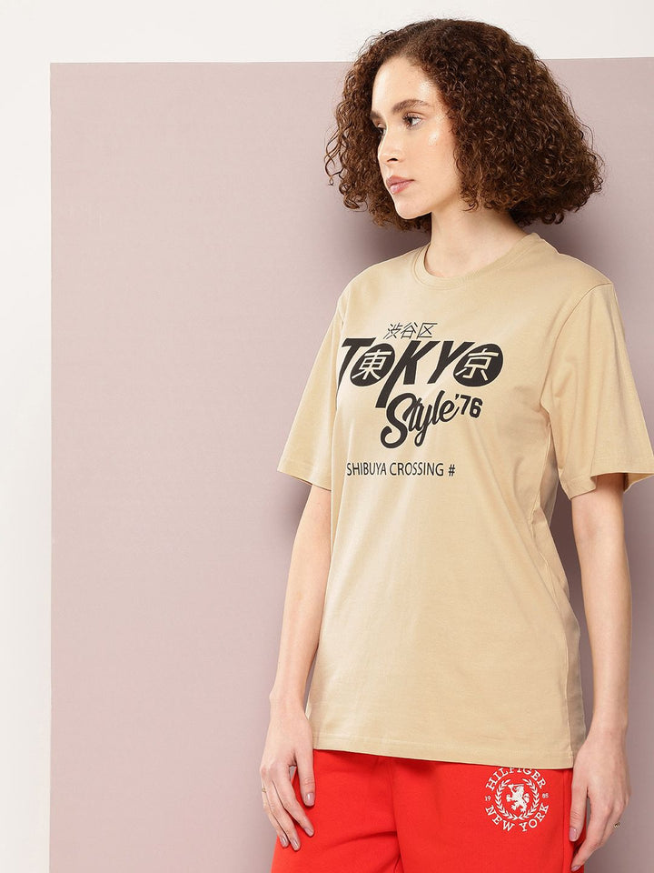 DILLINGER Women Typography Printed Pure Cotton Oversized T-shirt