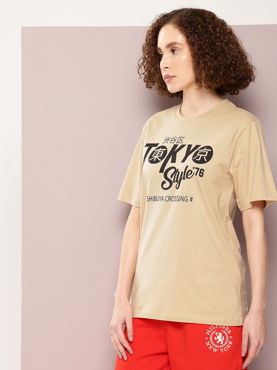 DILLINGER Women Typography Printed Pure Cotton Oversized T-shirt