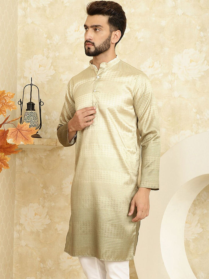 SOJANYA Sulam Geometrik Kapas Labuci Sutera Jacquard Kurta Lurus