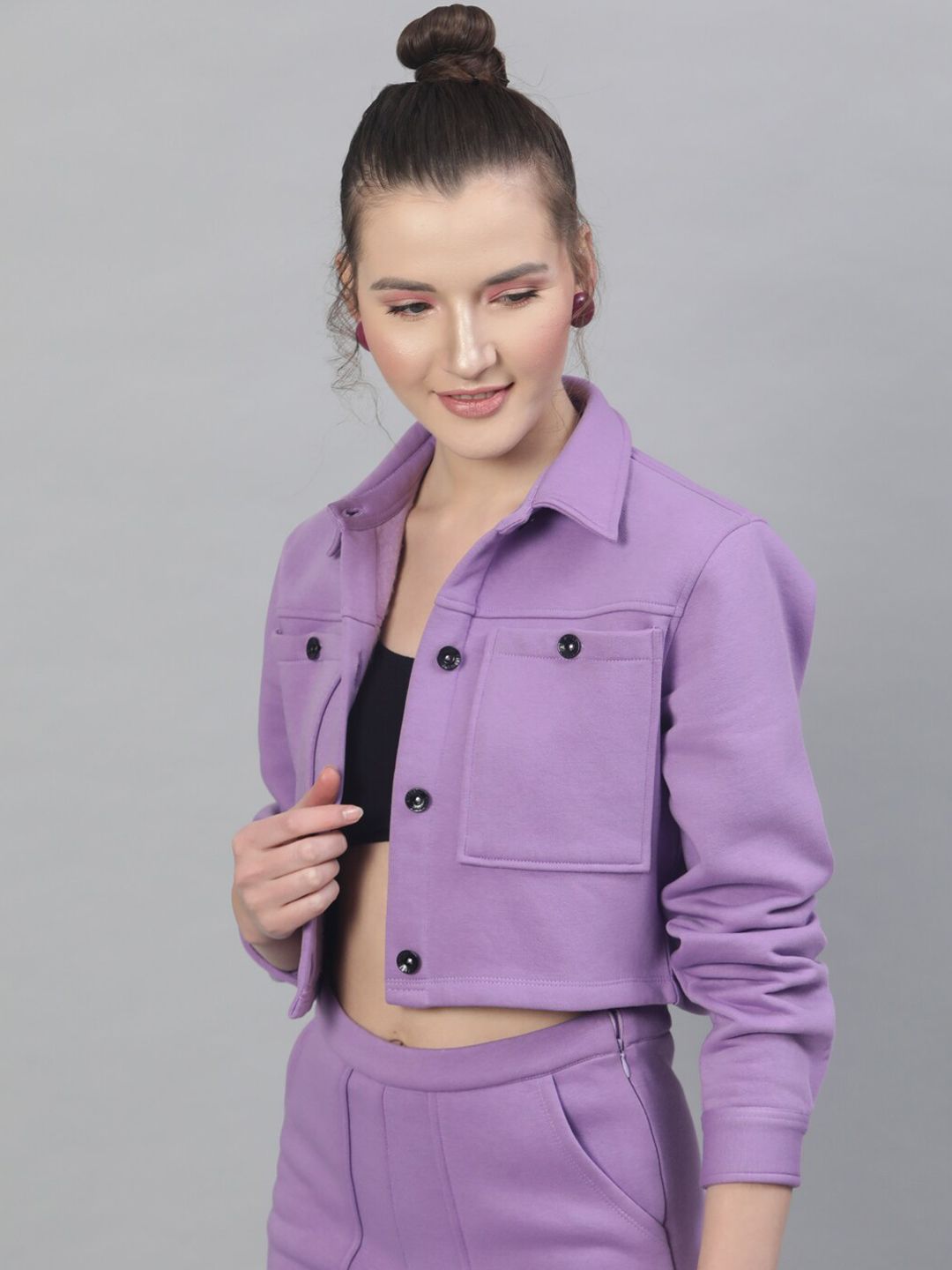 STREET 9 Women Lavender Solid Lightweight Crop Tailored Jacket