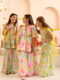 pspeaches Girls Dyed Regular Gotta Patti Kurta with Sharara & Dupatta