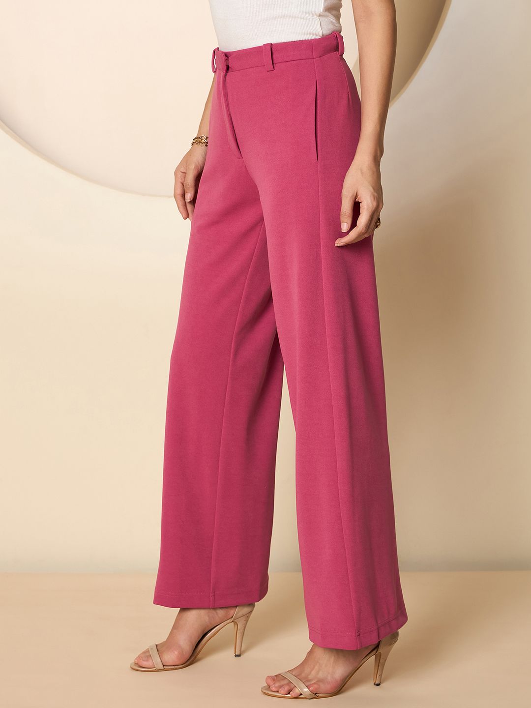 Antheaa Women Smart Straight Fit High-Rise stretchable Trousers