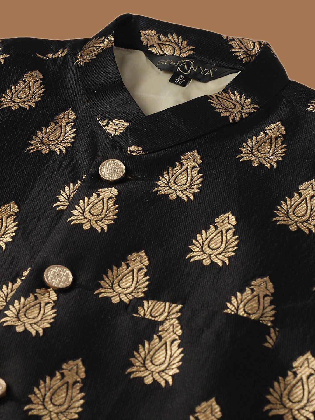 SOJANYA Geometric Embroidered Regular Kurta with Churidar & Woven Design Nehru Jacket