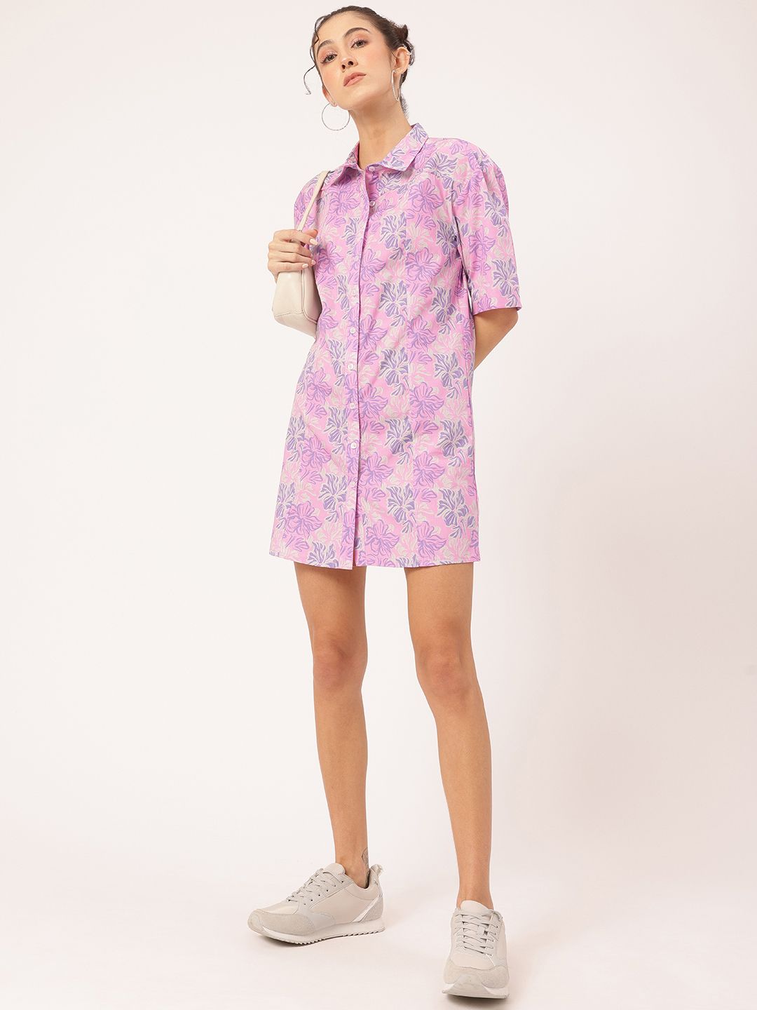 DressBerry Motifs Floral Print Mini Shirt Dress