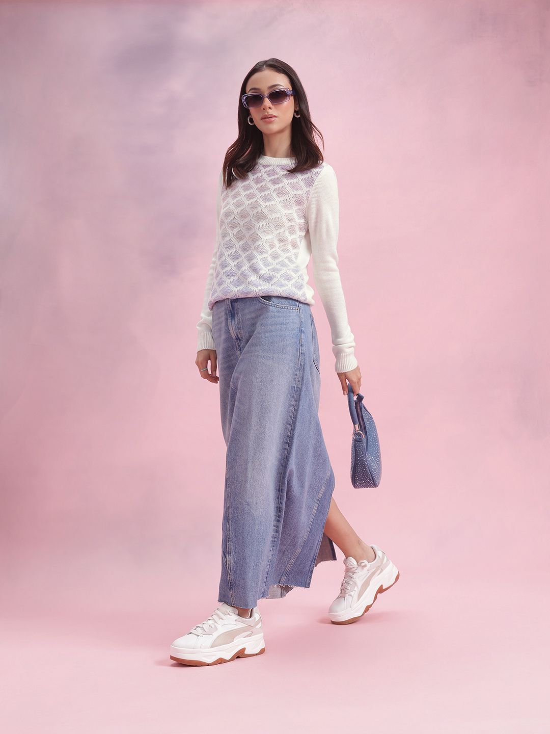 DressBerry Geometric Self Design Pullover