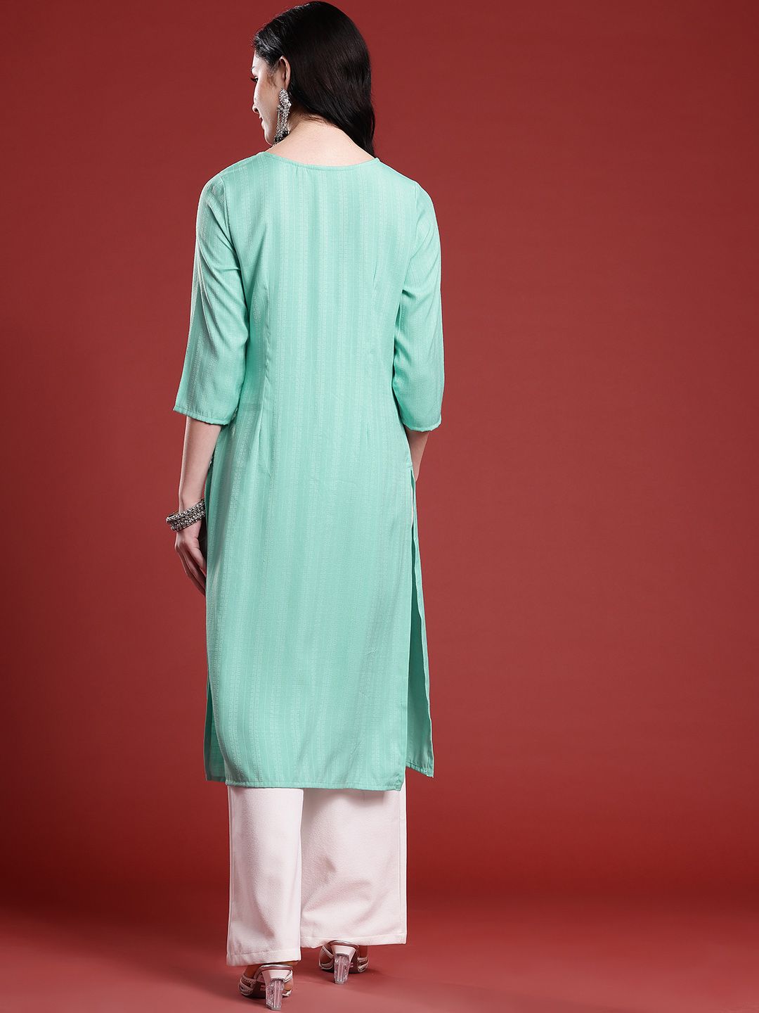 Anouk Woven Design Thread Work Straight Kurta