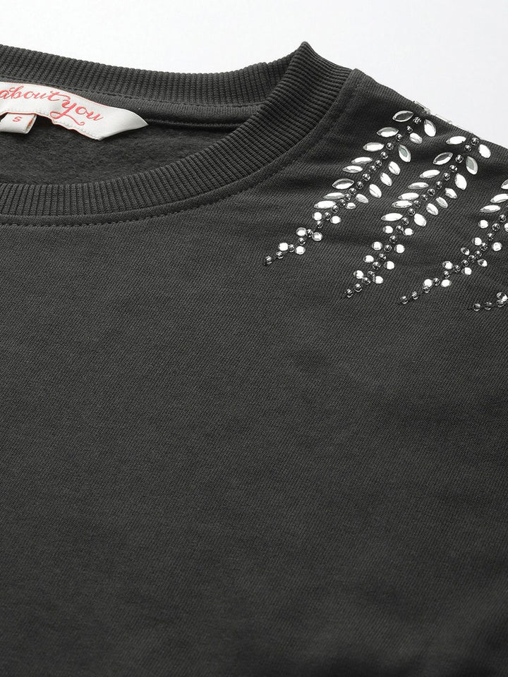 all about you Long Sleeves Studded Embellished Sweatshirt