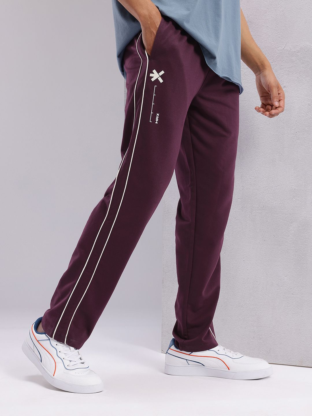 HRX by Hrithik Roshan Men Contrast Piping Mid-Rise Lifestyle Track Pants