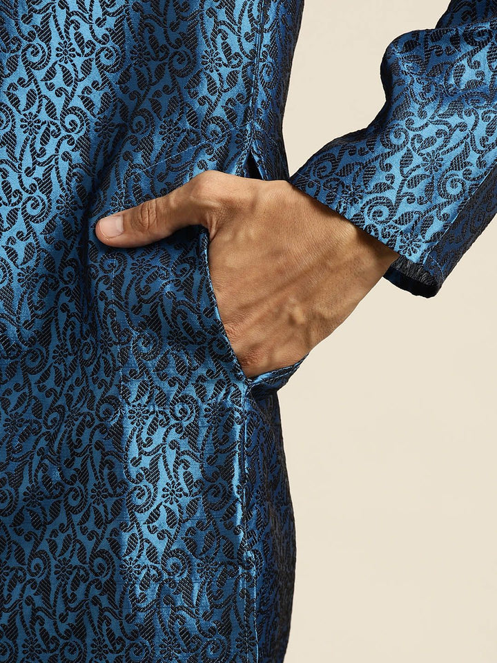SOJANYA Kurta Tenunan Lelaki Biru & Hitam