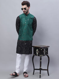 SOJANYA Embroidered Mirror Work Pure Cotton Kurta With Churidar With Nehru Jacket