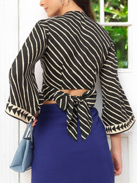 DressBerry Fashionable Flows Striped Wrap Top