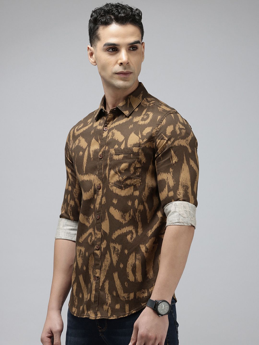SPYKAR Pure Cotton Slim Fit Opaque Printed Casual Shirt
