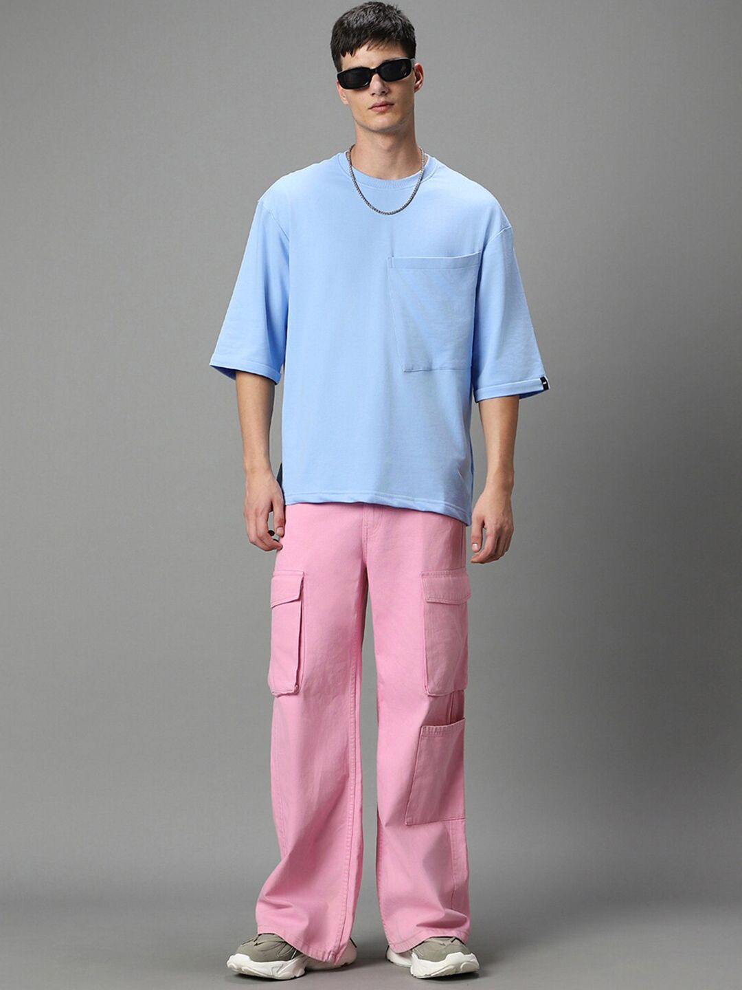 Bewakoof Drop-Shoulder Sleeves Pocket Detail Relaxed Fit Cotton T-shirt