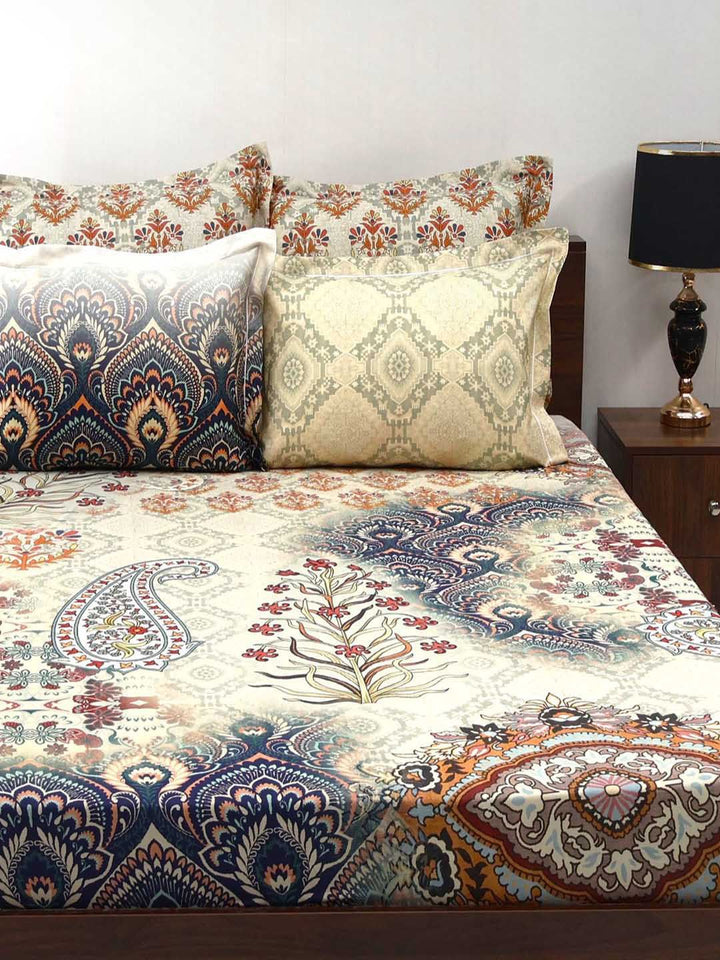 BOMBAY DYEING Ethnicity Brown Ethnic Printed Cotton 300 TC King Bedsheet Set 2.74 x 2.74 m