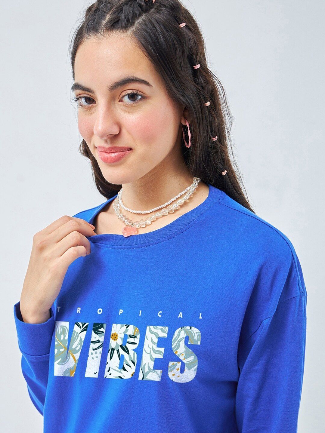 Bewakoof Tropical Vibes Printed Drop-Shoulder Sleeves Oversized Pure Cotton T-shirt