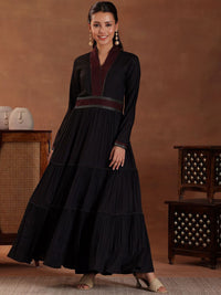 Libas Striped V-Neck Thread Work Viscose Rayon Anarkali Kurta with Trousers