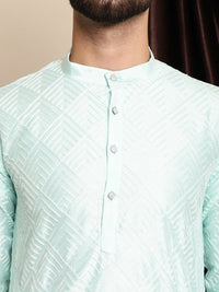 Anouk Men Sea Green Geometric Embroidered Kurta with Churidar
