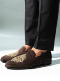 MONKSTORY Maharaja Zardosi Embroidered Slip-Ons - Brown
